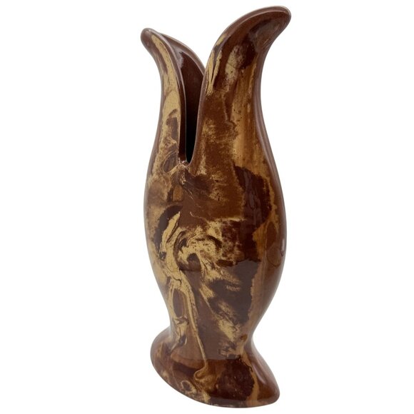 Vtg Clays in Calico Pottery Vase Marbled Brown Cream Signed Cardwell MT 1987 11" - Picture 3 of 9